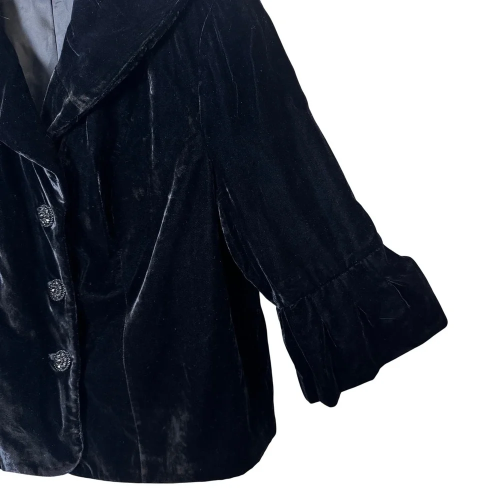 Lane Bryant Jacket 14 Black Velvet Bell Sleeve Puff Collar Cocktail Victorian - Picture 5 of 8